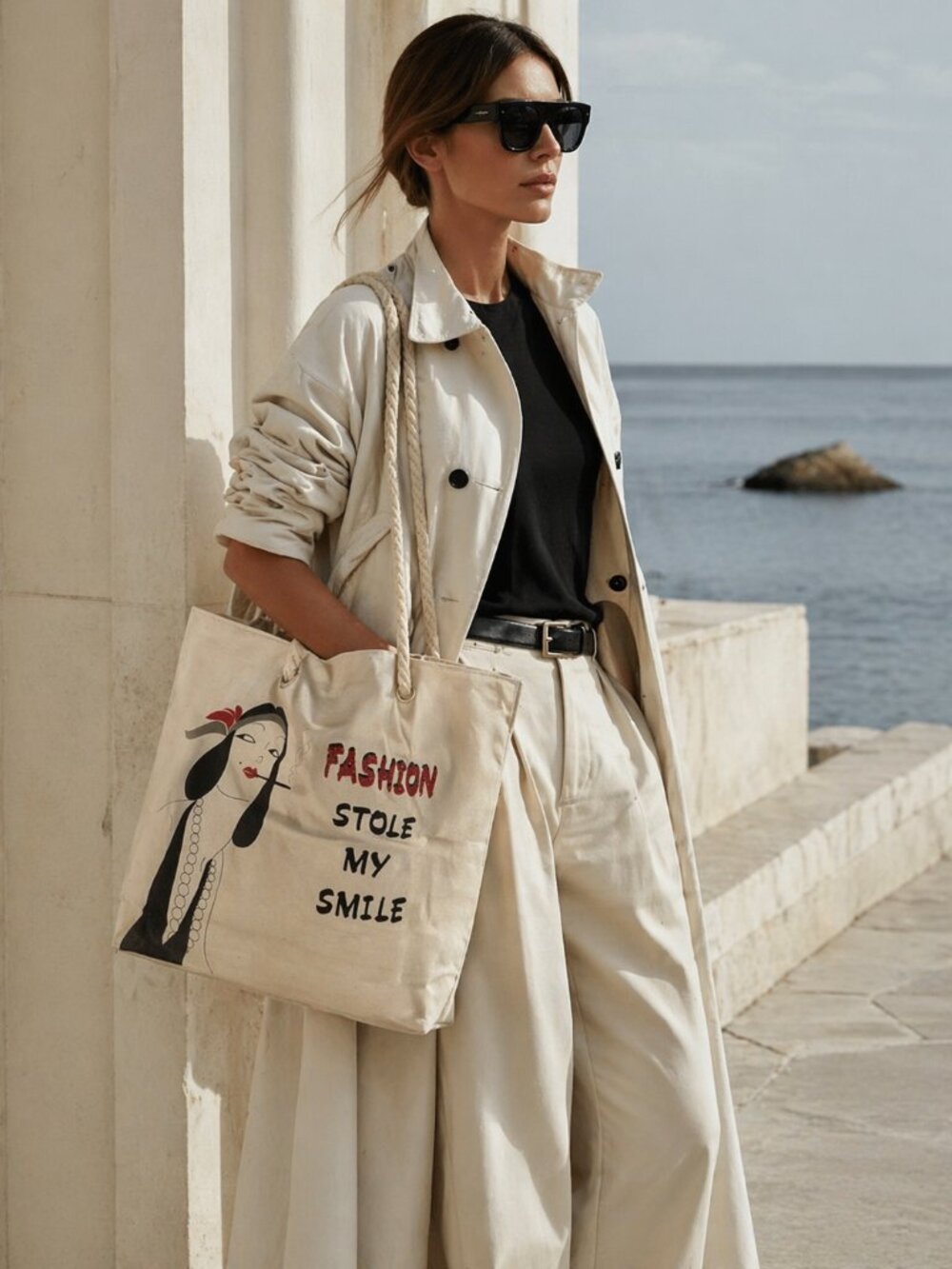 Fashion Icon Canvas Tote Bag - Custom Handmade Graphic - Coastal Chic NWT